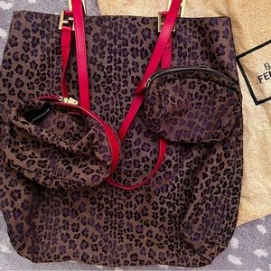 Authentic Vintage FENDI 3 piece set! Mint Condition! Leopard tote, cosmetic bags